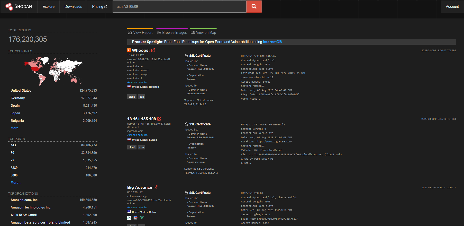 picture of shodan asn search results